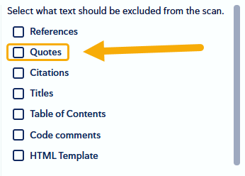 Checkbox options for text exclusion with an arrow.