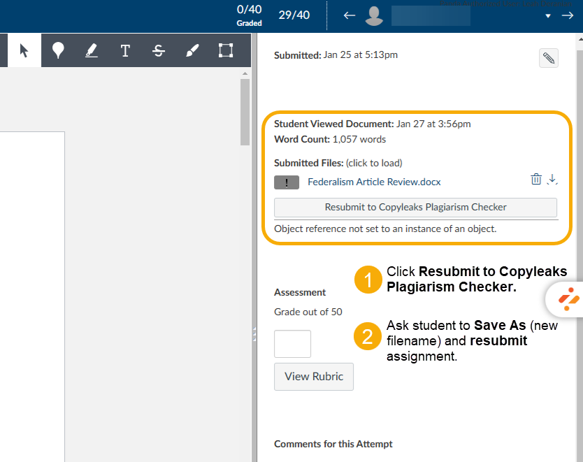 Plagiarism checker submission interface screenshot.
