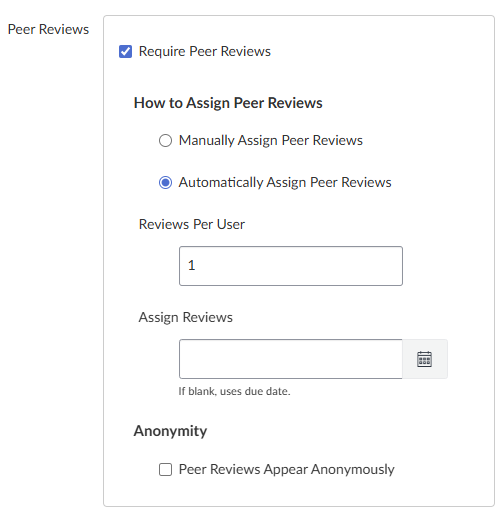 shows peer review options after selecting check box next to " Require Peer Review"