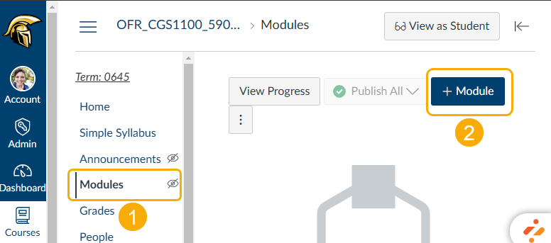 Dashboard interface with "Modules" highlighted.