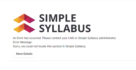 Error message from Simple Syllabus interface.