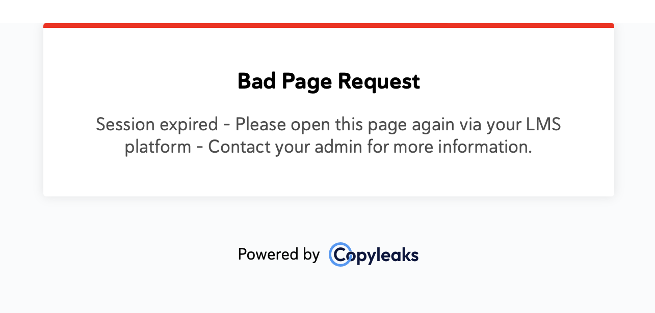 Session expired error message on a webpage.