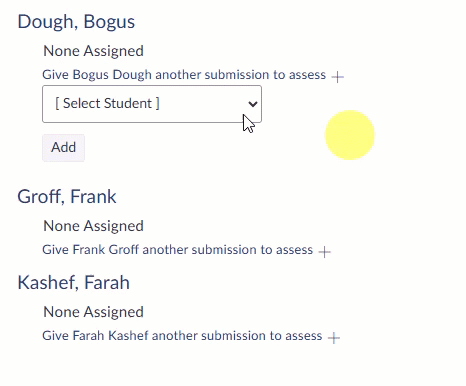 shows gif of assigning a student to Peer review