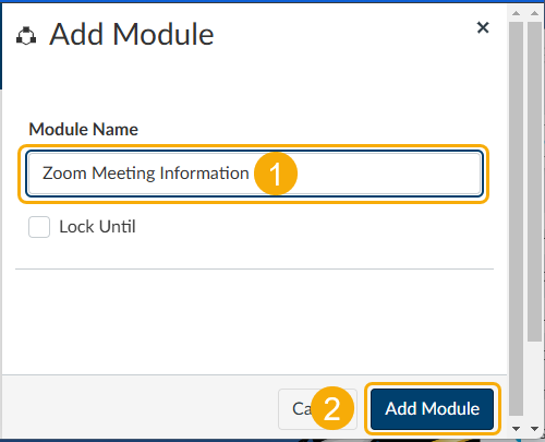 Add Module dialog for Zoom meeting info.