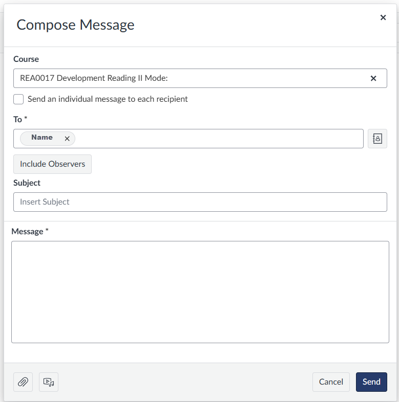 Compose message interface for a course.