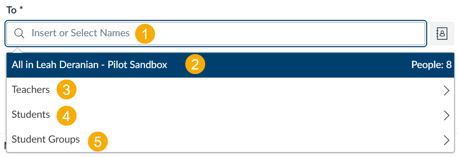 Dropdown menu for selecting names in a system.