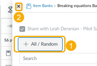 Interface elements for sharing item banks.