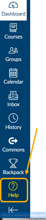 Sidebar menu with "Help" option highlighted.