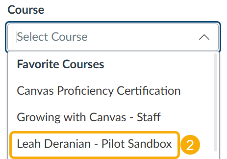 Dropdown menu for course selection.