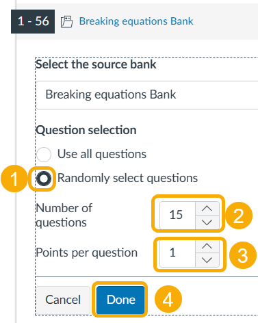 Question selection interface for a quiz tool.