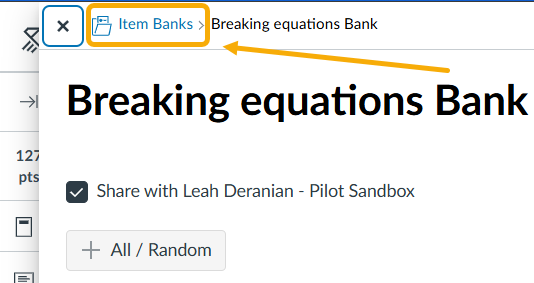 Item Banks interface with "Breaking equations Bank" title.