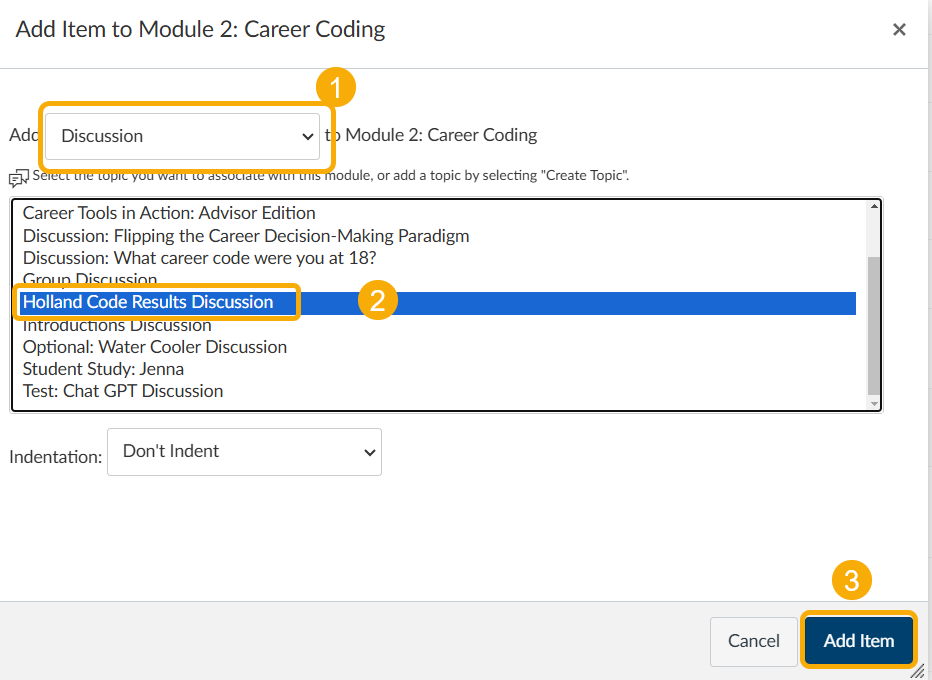Dropdown menu for career coding module options.