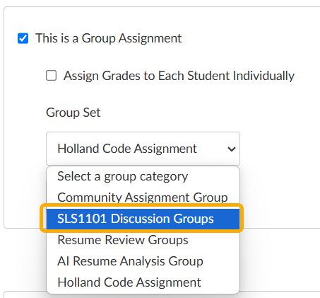Dropdown menu for group assignment options.