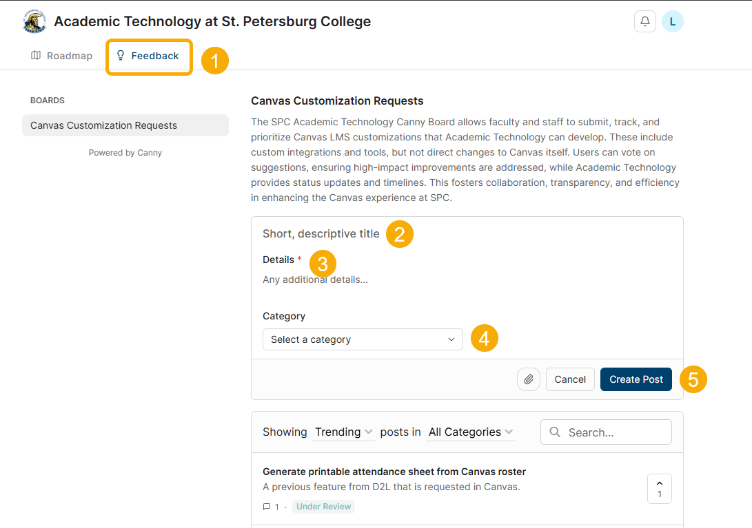 Feedback form for Canvas customization requests.
