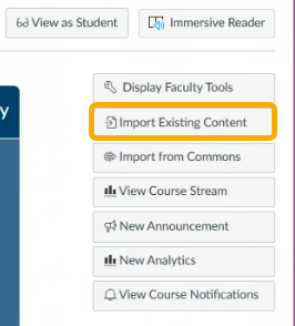Import Existing Content button in a web interface.