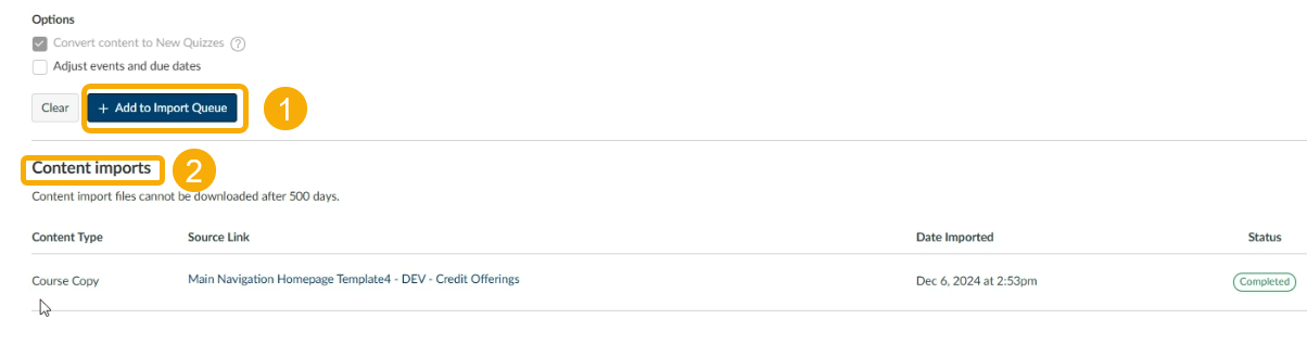 Content import options in a digital platform.