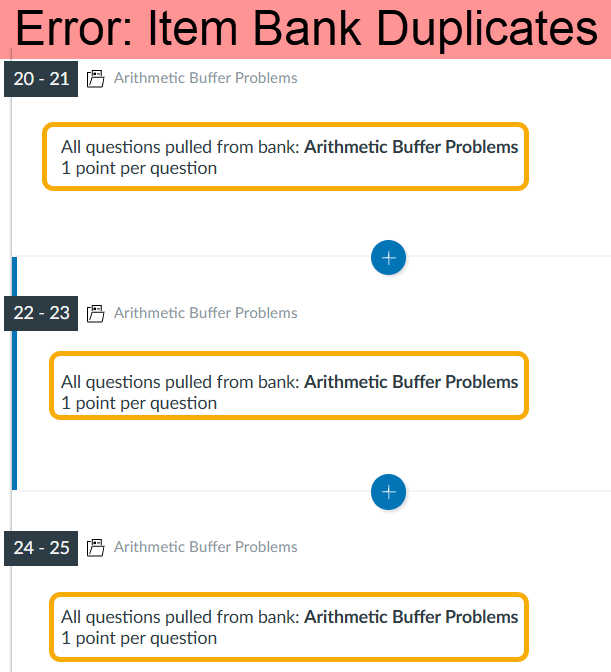 Error message about item bank duplicates.