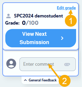 Grade feedback interface with comment box.