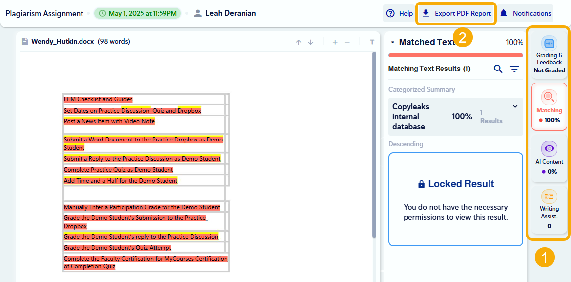 Document with assignment checklist and grading tasks.
