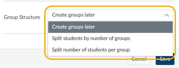 Dropdown menu for group structure options.