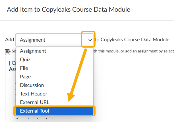 Dropdown menu for course module options.