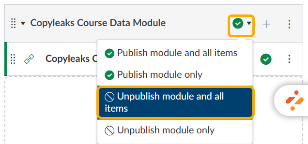 Dropdown menu options for course module settings.