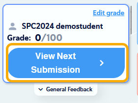Grade display with "View Next Submission" button.
