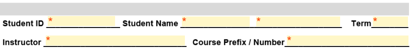 Form fields for student information.