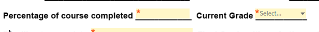Course completion and grade input fields.
