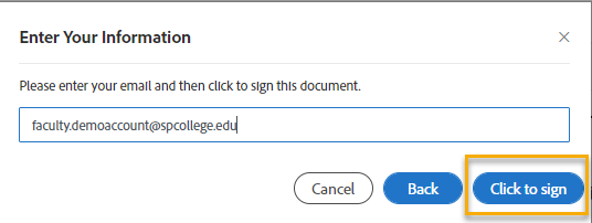 Email entry and sign document interface.