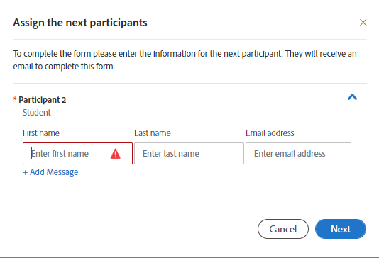 Form for entering participant information.
