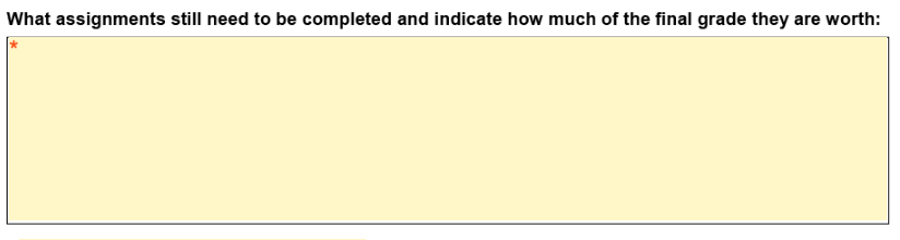 Empty text box for assignment completion details.