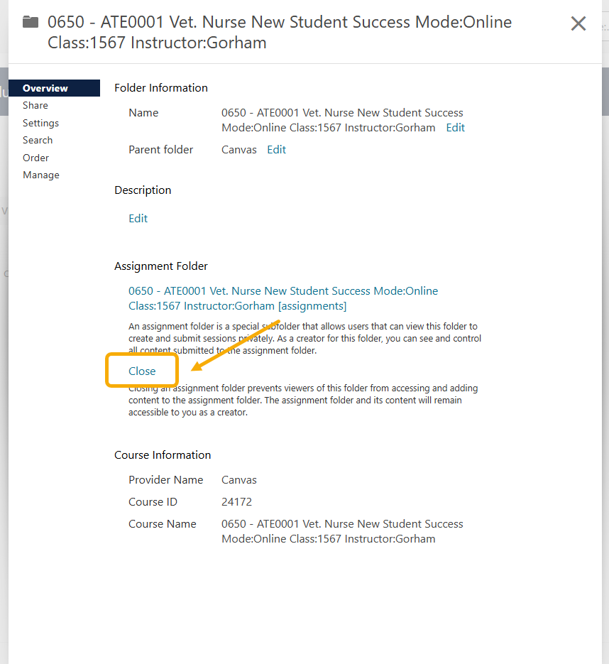 Assignment folder overview in online course system.